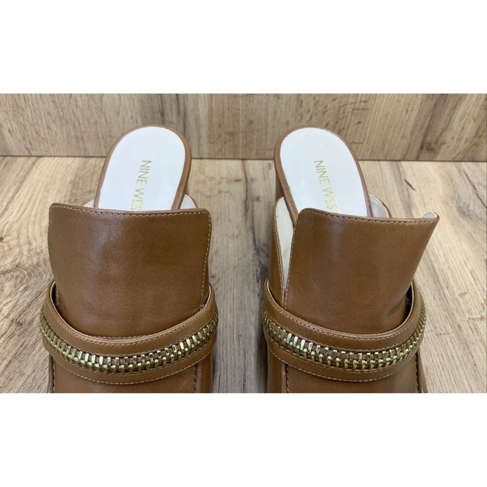 Nine West Womens Gerri Block Heel Slip On Open Toe Shoes Zipper Accent  Sz 9.5 M - Picture 6 of 16
